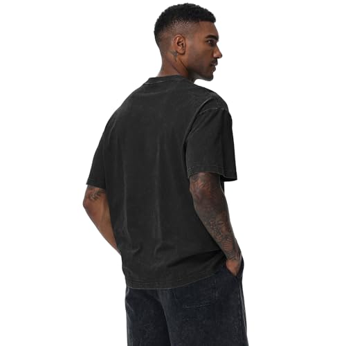 Image of Men's Oversized Cotton T-Shirts Loose Fit Vintage Washed Tee Unisex Short Sleeve Casual Shirts Tops