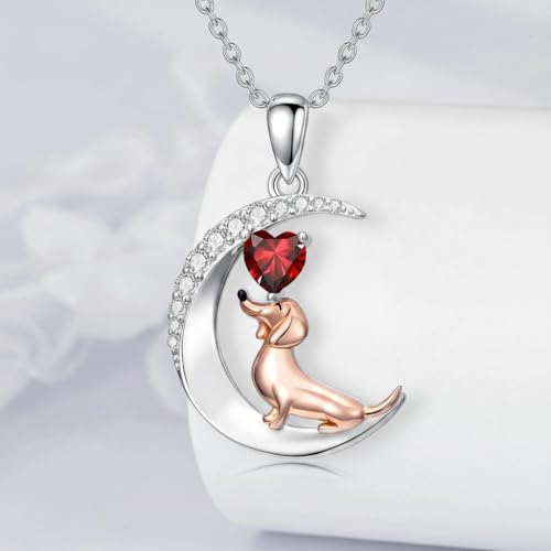 Image of PROESS Animal Birthstone Necklace 925 Sterling Silver Otter /Axolotl /Hippo /Elephant /Dachshund /Monkey /Red Panda Pendant Necklace Animal Birthstone Jewelry Gifts for Women