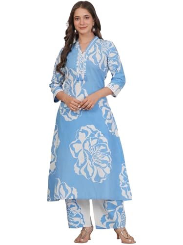 PARTHVI Women's Pure Cotton Printed Straight Kurta Set with Palaz...