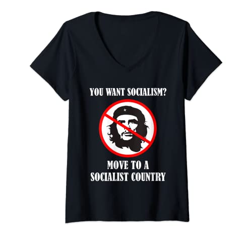 Mujer Anti Che Guevara Regalo - Anti Izquierda - Anti Socialismo Camiseta Cuello V
