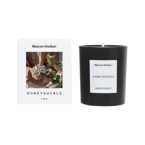 Honeysuckle Candle by Maison Sicilian | Honeysuckle & Citrus | 24 Hour Burn | Premium Coconut Beeswax Blend + Luxury Fragrance Oil | Fresh Cool Ambiance & Thoughtful Gift