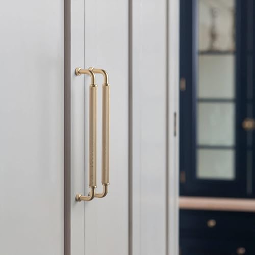 Image of Goo-Ki 6 Pack 7 9 /16 Inch Champagne Bronze Knurled Cabinet Pull Handle - Textured Non-Slip Grip, Classic Modern Design for Kitchen Cabinets & Furniture Drawers