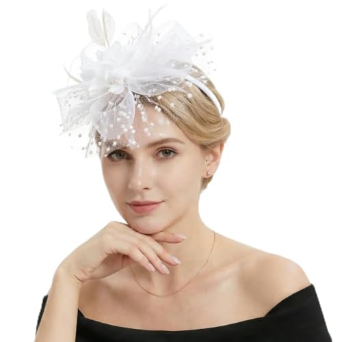 Image of DRESHOW Fascinators Hat Feather Headband Women's Fascinators Tea Party Headwear with Clip Flower Head Band for Girls & Women