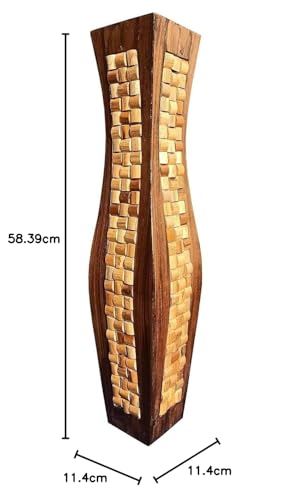 Vase à fleurs en bois matki marron au design carré petit modèle