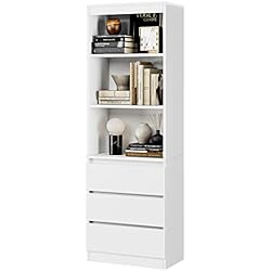 Cajones Estanteria Expedit FirFurd 180cm Estantería con 3 Cajones, Estantería Almacenaje Madera, Librería Estantería, Mueble Organizar Documentos, Archivadores, Carpetas, Libros, para Oficina, Salón, Blanco, 60x35x180cm