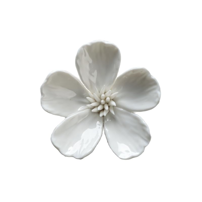 Ceramic Flower Wall Art, Artificial 3D Flower Wall Art，Handmade 3D Wall Art Hanging Sculpture， Porcelain Flower Wall Décor,Handmade Porcelain Flower Decoration for Home Office Decor (White，Plum