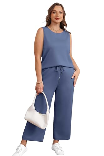 Image of SAMPEEL Two Piece Sets for Women Summer Outfits Beach Vacation Clothes Wide Leg Crop Pants
