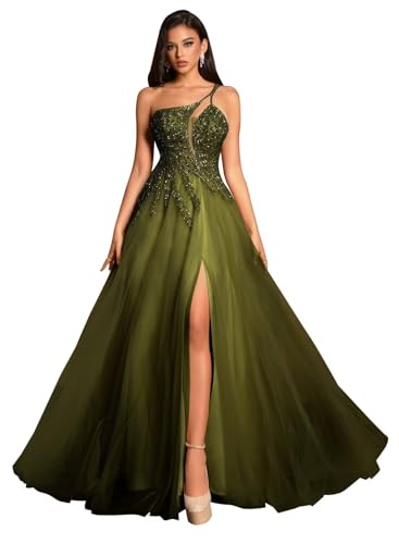 Beading Tulle Prom Dresses 2025 with Pockets Spaghetti Strap Formal Evening Dresses with Slit