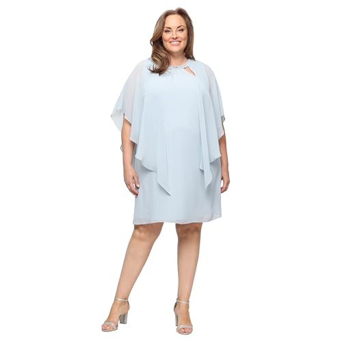Image of S.L. Fashions Women's Capelet Cascade Sleeve Dress with Beaded Cutout Neckline, Special Occasion Dress