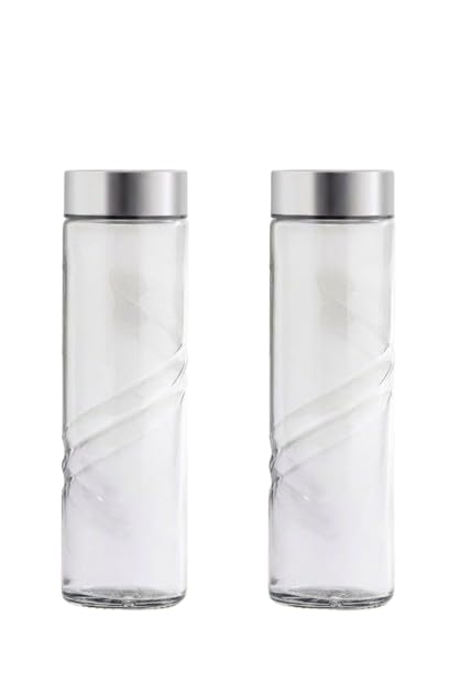 Image of CROCO JAR Wide Mouth Glass Water Bottle with Leak-Proof Airtight Double Layer Stainless Steel Lid for Water, Smoothie, Juices (750 ML Twirl Set of 2)