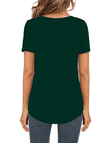 Image of Elesomo Womens T Shirts V Neck Summer Short /Long Sleeve Cotton Tops Tees