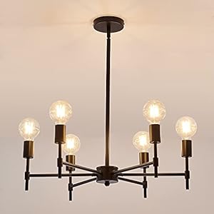 ASGYISA 6-Ceiling Light Black Sputnik Chandelier Metal Modern Semi Flush Mount Fixture Pendant Lights Industrial Farmhouse for Bedroom Kitchen Dining Room Living Room Laundry Room E26 Base