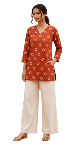 Image of Women's Floral Printed Cotton Kurti Summer Cotton Tunic Top for Girls