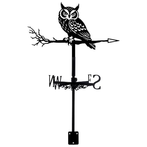 PRESSINART Girouette De Jardin Extérieure en Fer Noir avec Motif De Chouette Indicateur De Vent Décoratif pour Toit Maison Ferme Terrasse Cour Ou Abri De Jardin Durable 10,2 x 14 Pouces