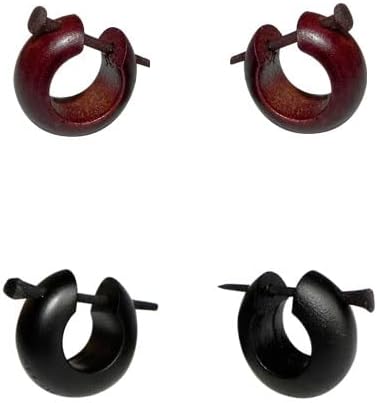 Tienda4 wooden earrings, 2 brown and 2 black, width 15 mm and strong stick, thickness 6 mm.