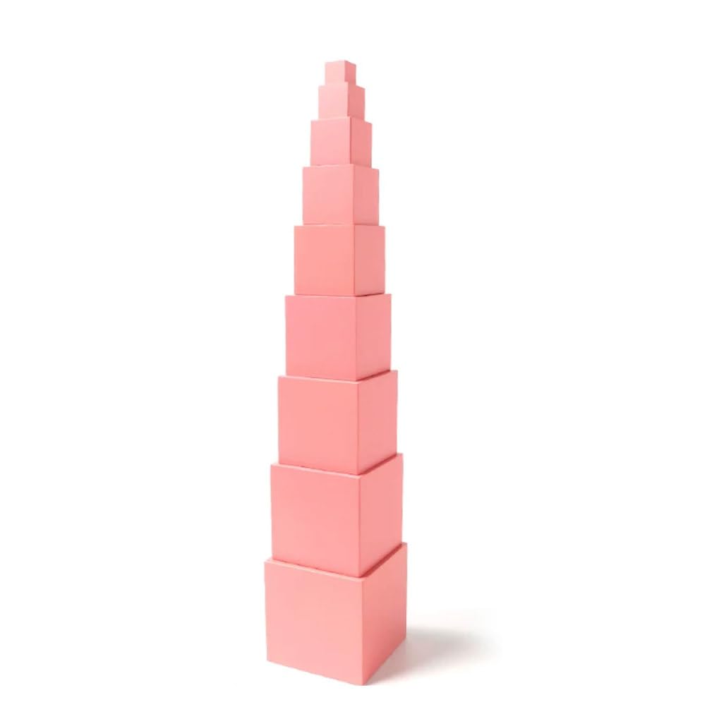ttnmrc Montessori Pink Tower, Wooden Sensory Stacking Blocks, Beech Wood Size Grading Educational Toy