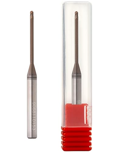 HELION Tools Carbide Bull End Mill Metric, 1.5mm Dia x 0.1mm Corner Radius x 1.8mm LOC x 4mm Shank, 12mm Neck, 50mm Overall Length, 2 Flutes, TiAlN Coated, Rotary Professional CNC Carving Cutter Bits