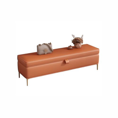 HTYUKFDG Banco de otomano de Almacenamiento de Cuero sintético Fin Rectangular del Banco con Almacenamiento Banco de Dormitorio tapizado Moderno con Patas de Metal