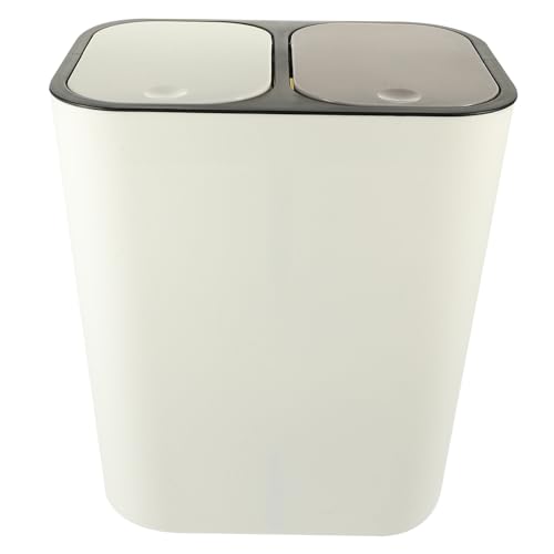 Poubelle double compartiments couvercle à pression en PP blanc SHINEOFI tri facilité