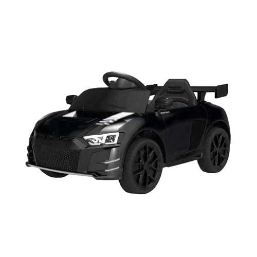 Baroni Coche eléctrico 6V con mando, música y luces LED, asiento sintético, 3-5 km/h, 1-4 años, deportivo negro