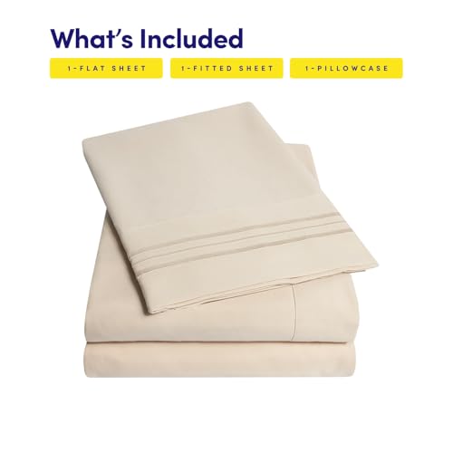 Image of 1500 Supreme Collection Twin XL Sheet Sets Beige Cream - 3 Piece Bed Sheets and Pillowcase Set for Twin XL Mattress - Extra Soft, Elastic Corner Straps, Deep Pocket Sheets, Twin XL Beige Cream