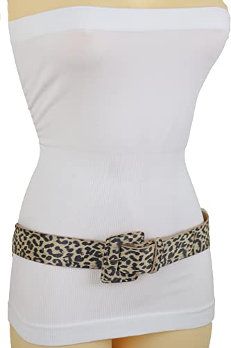Women Black Beige Leopard Belt - Fashion Cheetah Waistband Animal Print Safari S M Beige + Black One Size #TOP6