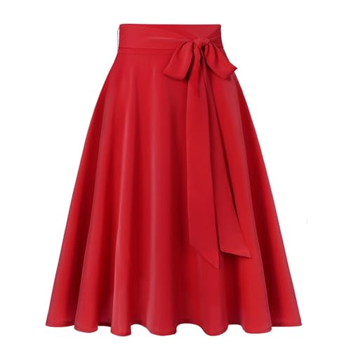 SAYTAK Jupe Tournante en Mousseline Jupe mi-Longue en Mousseline de Soie avec Ceinture for Femme, Couleur Unie, Noir, Rose, Rouge, Longue, trapèze(XL)