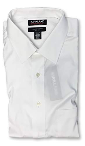 Kirkland Signature. Mens Tailored Fit Spread Collar Dress Shirt ((01) White, 17 X 34/35)
