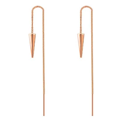 VU100 Cone Threader Earrings for Women Girls Rose Gold Long Chain Piercing Dangle Arrow Spike Cone Christmas Earrings Hypoallergenic Nickel Free for Sensitive Ears Cover