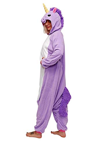 Jammies For Parties Animal Pajamas For Adult Unisex Cosplay Costume Plush One Piece (Regular(5'-6'), Purple Unicorn)