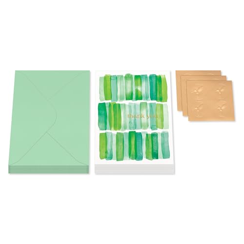 Image of Papyrus 12-Count Blank Thank You Cards with Envelopes (Green Stripes)
