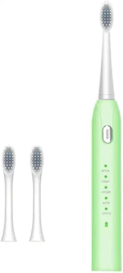 ARTSZY Spazzolino Elettrico USB Ricaricabile con testine di Ricambio Spazzolino da Denti sbiancante ad ultrasuoni Lavabile a 5 modalità for Adulti (Color : Green)