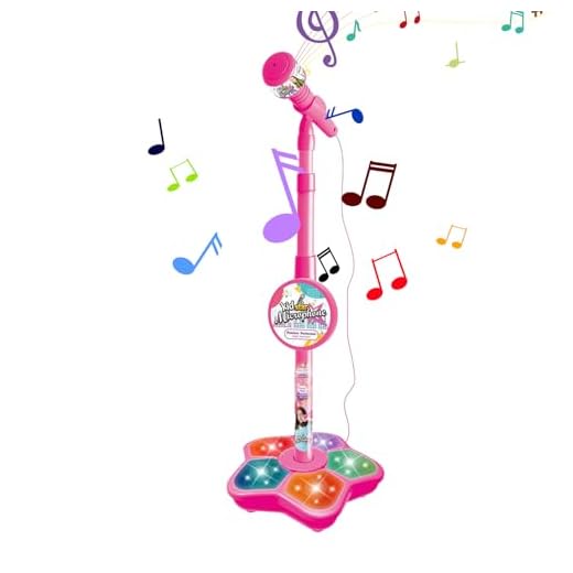 Micrófono Y Soporte para Niños | Máquina De Portátil con Altura Ajustable Y Luces Intermitentes para Escenario, Juguete Musical para Cantar para Niños, Niñas