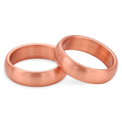 BioMag 2Pcs Solid Pure Copper Ring for Men & Women Uncoated 6mm Wide Non-Magnetic Smooth Polish Sizes 8#