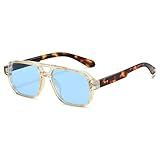 JCTAIFOO Mode Quadratisch Sonnenbrille, Vintage Retro Rechteck Sonnenbrille für Damen Herren, Trendige UV400 Brille (Champagner/Blau)