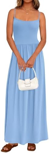 PRETTYGARDEN Womens Spaghetti Strap Maxi Dresses Sleeveless Summer Dress Long Casual Knit Flowy Beach Sundresses with Pockets