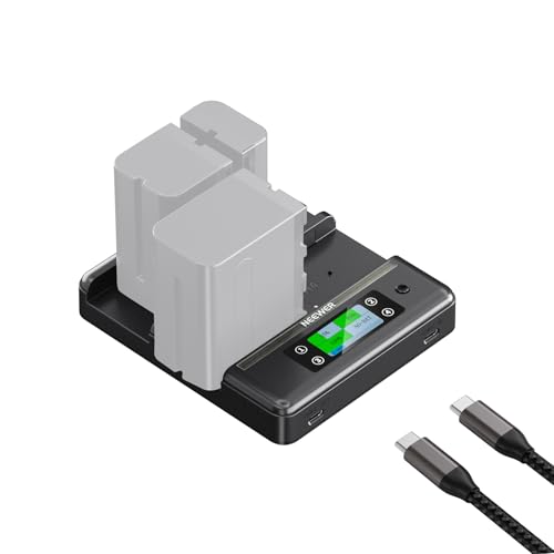 Image of NEEWER NP-F970 4 Channel Charger with Smart Power Consolidation Compatible with Sony NP-F550 750 Camcorder NPF Camera Battery, PD100W Fast Charging /Dual USB C /OLED Display /100W Type C Cable, NW-F4R
