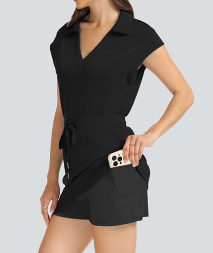 Womens Two Piece Skirt Sets Tennis Outfits Casual Cap Sleeve Lapel Shirt Summer Athletic Sport Short Skort Set3