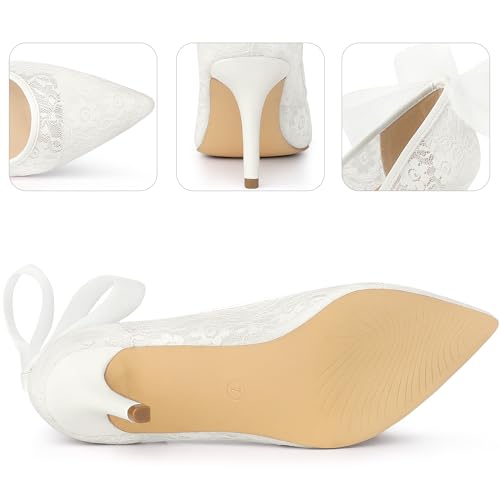Perphy Pointed Toe Bow Bridal Stiletto Heel Lace Heels Pumps for Women3