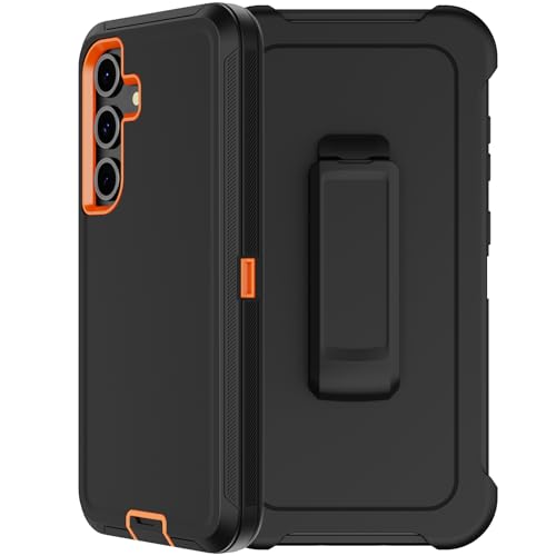 RubCase for Samsung Galaxy S24 FE Case with Belt Clip Holster 2 x Screen Protector Heavy Duty Military Grade Full Body Shockproof Rugged Protective Cover for Samsung Galaxy S24 FE Orange