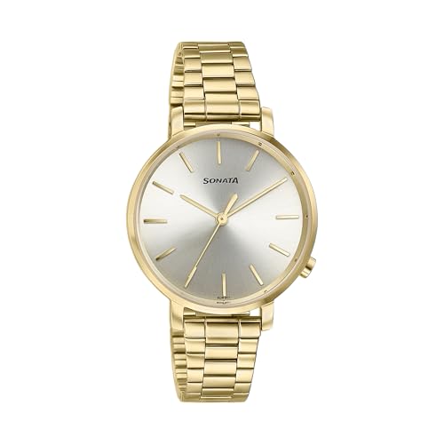 Image of Sonata Elegent Essentials Quartz Analog Champagne Dial Stainless Steel Strap Watch for Women
