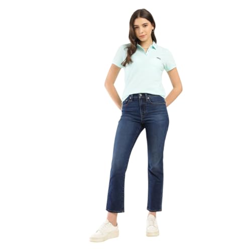 Image of Women's High Rise 724 Slim Straight Fit Blue Jeans