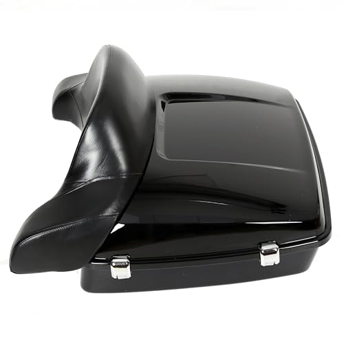 Image of ECOTRIC Chopped Motorcycle Storage Trunk W /Wrap-around Backrest Compatible with Harley Touring 2014-2024 Road King Road Glide Street Glide Electra Glide Tail Box w /Wrap-around Backrest Pad