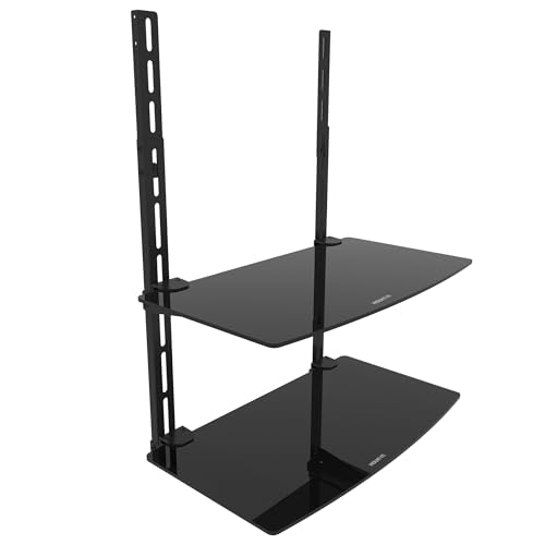Mount-It! TV Wall Mount Shelf for Cable Box, DVD Player, AV Components and Accessories, Two Shelves, Tempered Glass Storage Bracket