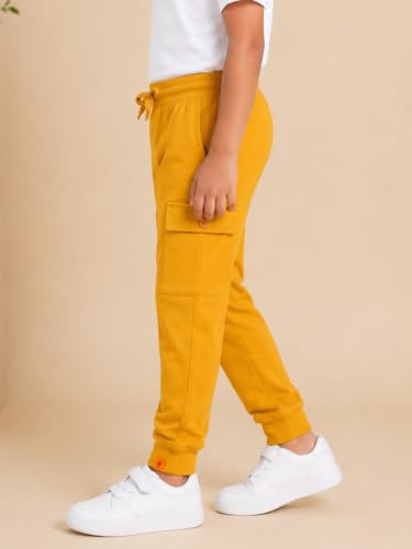 Image of KiddoPanti Boys Cotton Joggers | 100% Cotton Single Jersey | 2 Side Cargo Pockets with Flap | Elasticated Waist Band with Functional Drawcord | Soft & Breathable Track Pants