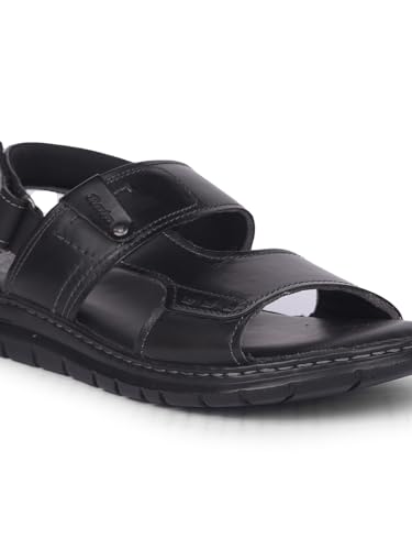 Image of Bata Mens 8616 NEW MOODY Black formal sandal | stylish cutout straps,velcro closure for a secure fit| Perfect for Formal Wear, Business Casual, and Parties |, Lightweight