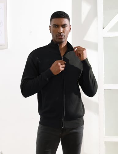 Men's Cardigan Sweaters Full Zip Up Stand Collar Slim Fit Casual Knitted Fleece Lined Sweater Pockets3