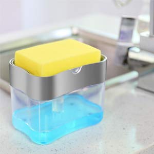 Image of Medidove Soap Dispenser Sponge Holder 2 in1 Push-Type Automatic Liquid Box, scouring pad, Dish Washing Brush and soap Liquid Box (Pack of 1)