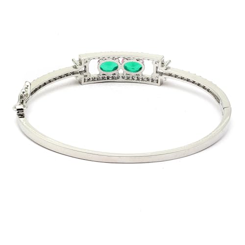 Image of ZENEME Rhodium-Plated Oval Shape American Diamond Studded Handmade Kada Bracelet For Girls and Women