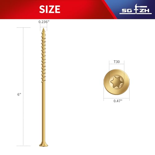 Image of #14 x 6 Inch Deck Screws (23Pcs) 1lb. Exterior Wood Screws. Carbon Steel, Tan, Flat Head, Rust Resistant epoxy Coated, with T30 Star Bit